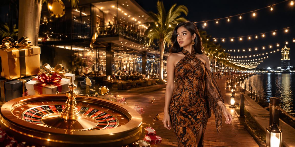 Meja roulette di malam hari dengan suasana pasar malam yang hidup
